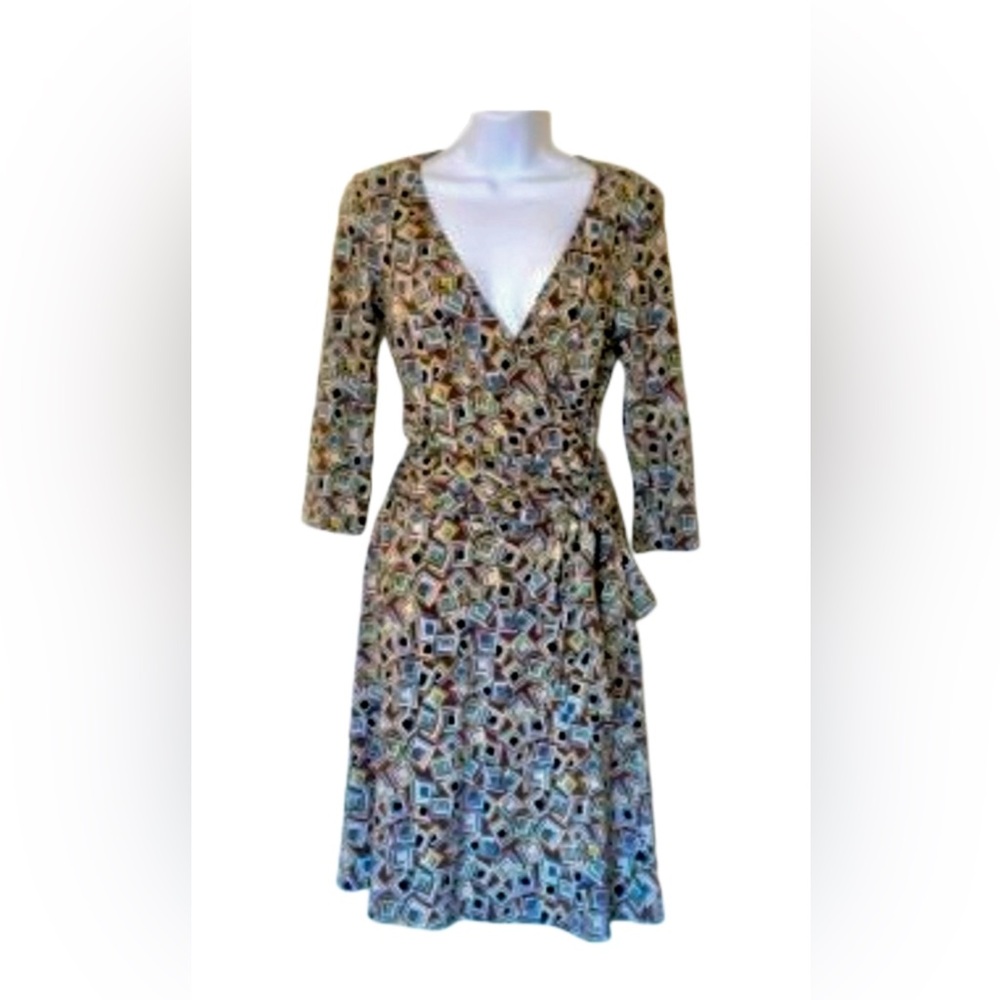BCBGMAXAZRIA V-Neck Long Sleeve Geometric Print Wrap Dress